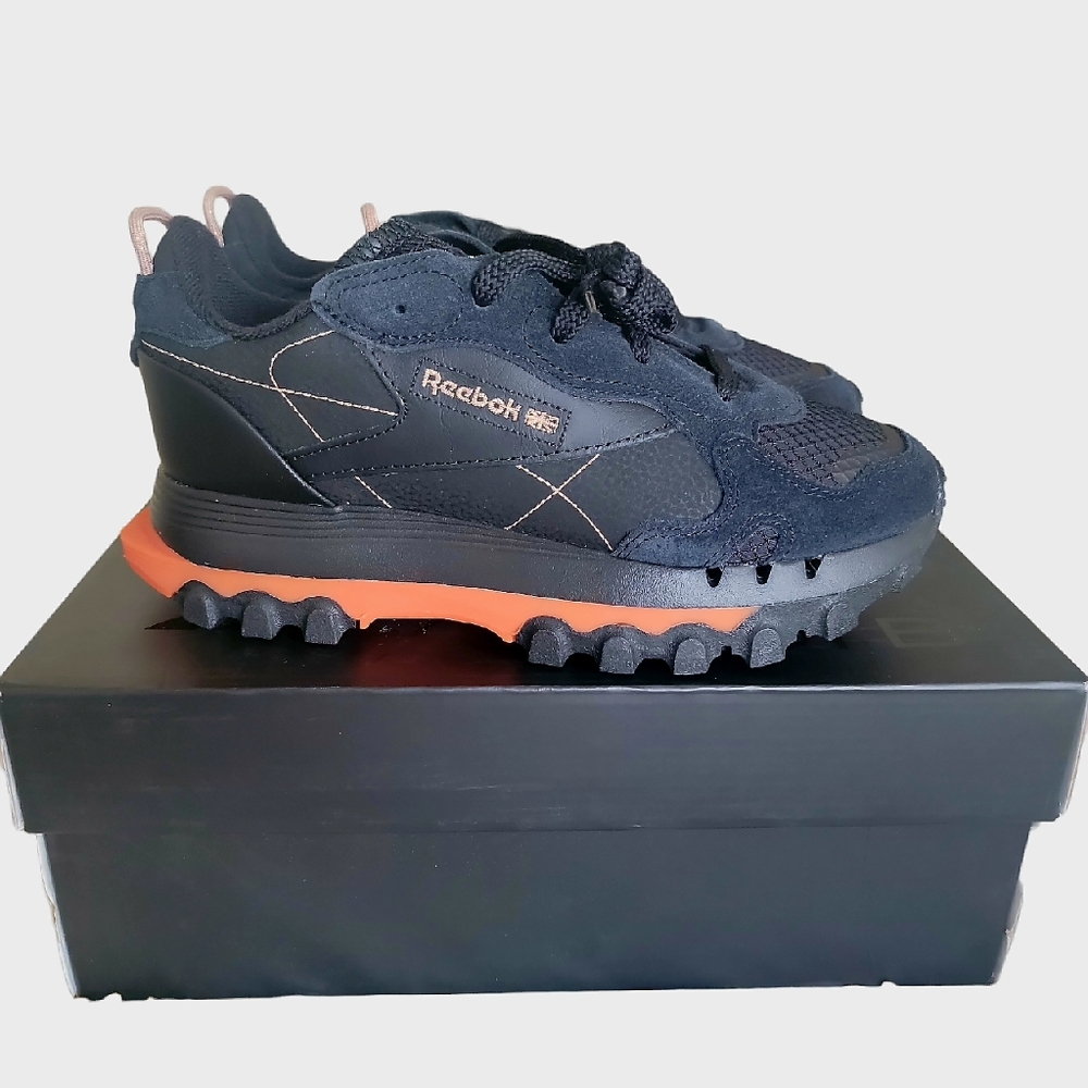 Reebok x Cardi B Classic Leather Sneakers Black Orange Size 7